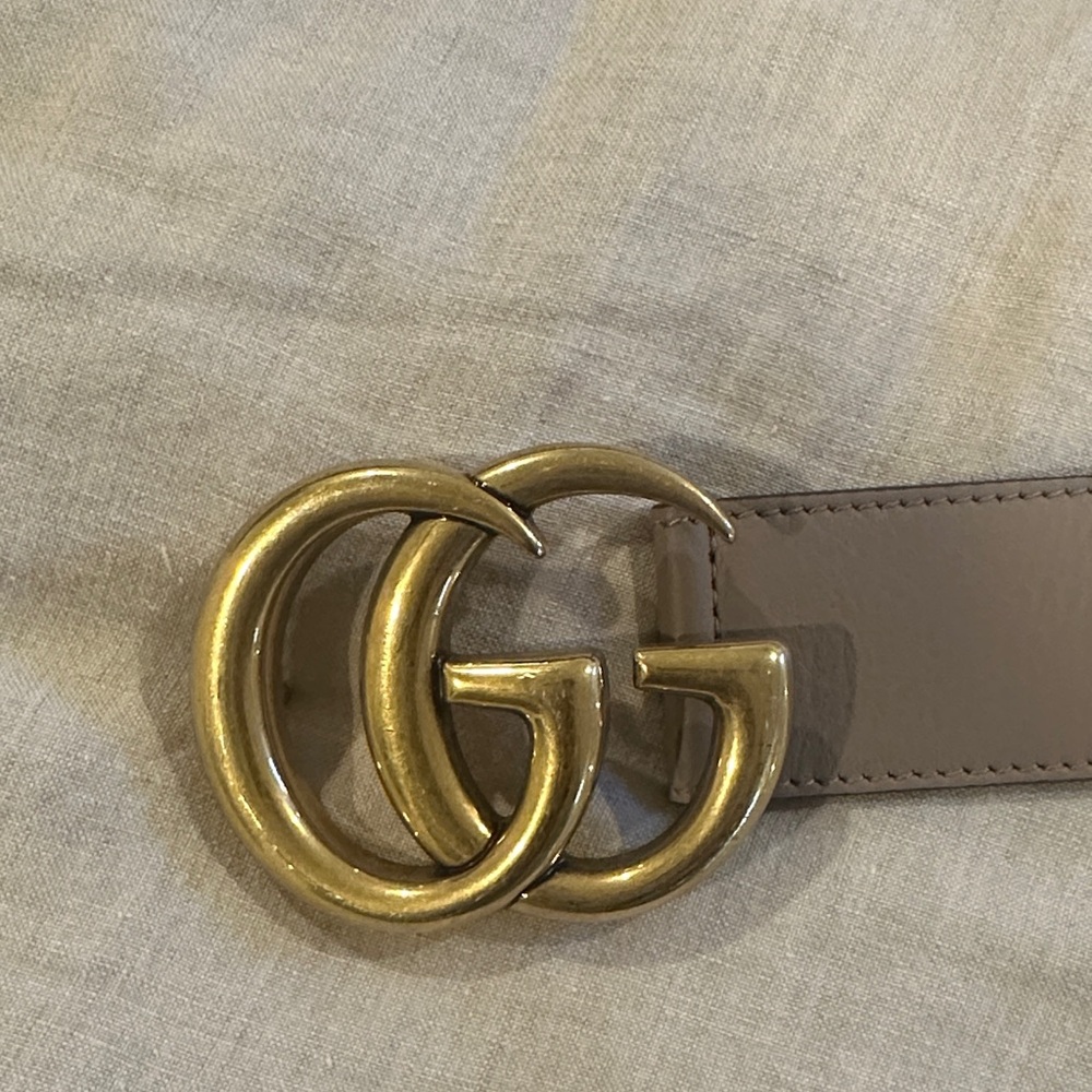 Gucci Taupe Belt with Gold GG Buckle